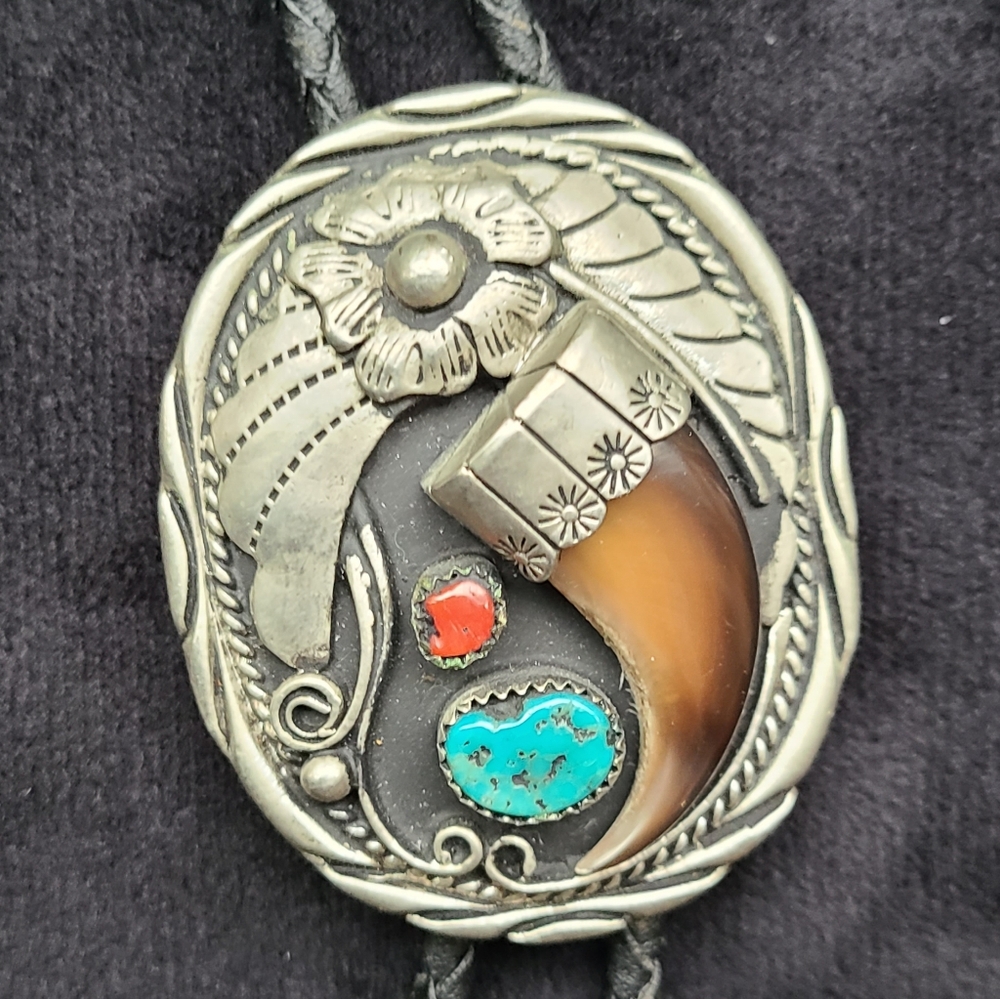 Vintage Turquoise And Coral Bolo Tie